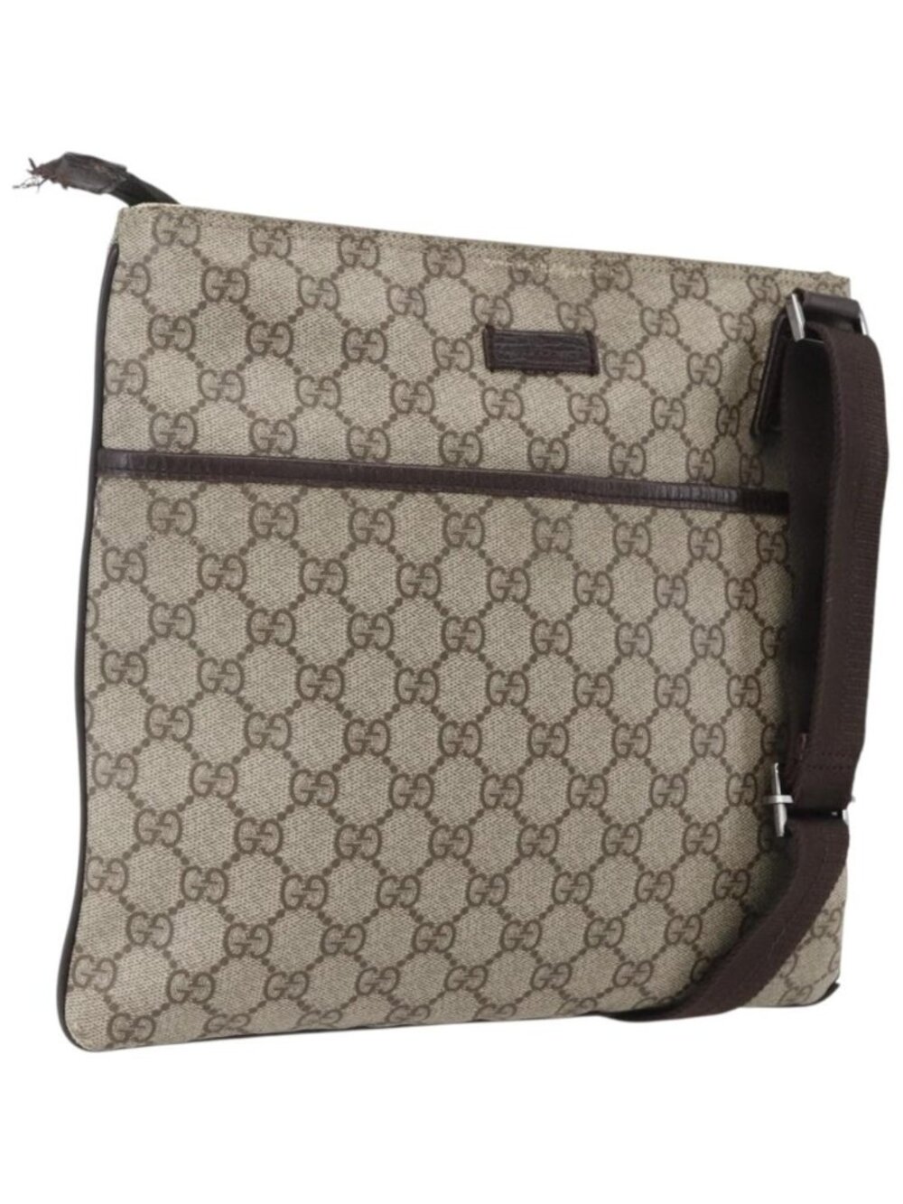 GUCCI GG Supreme Shoulder Bag PVC Beige Silver 141626
